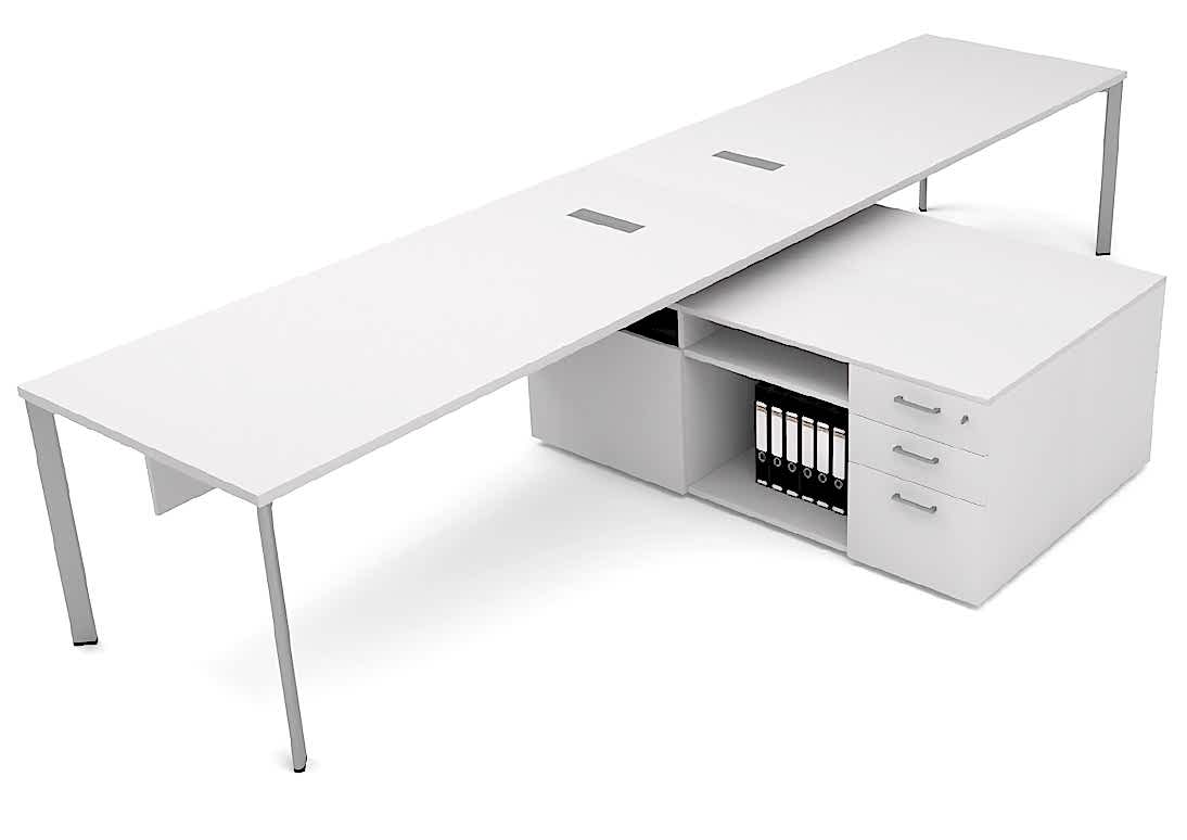 Beyaz Yan Dolaplı Çalışma Masası